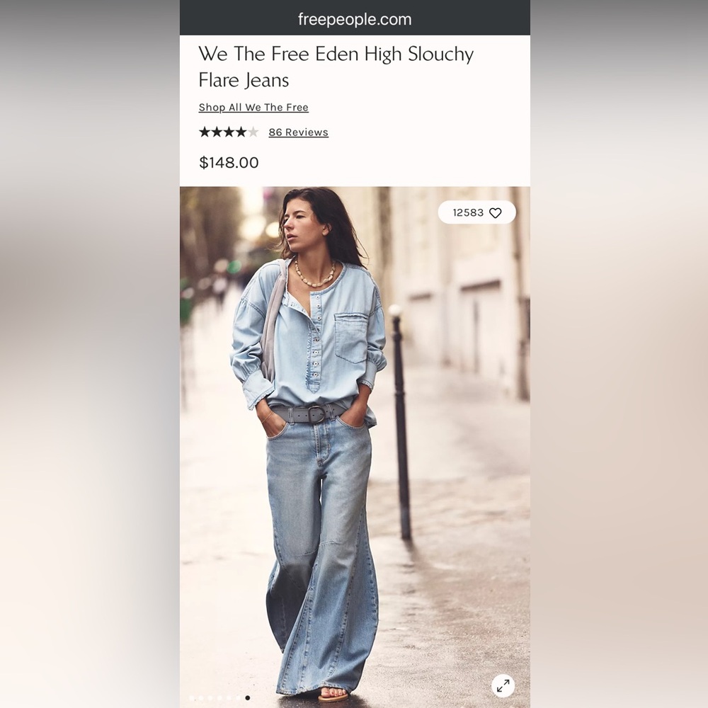Free People We The Free Eden High Slouchy Flare Jeans Wide Leg Baggy Size 27 - Picture 6 of 6